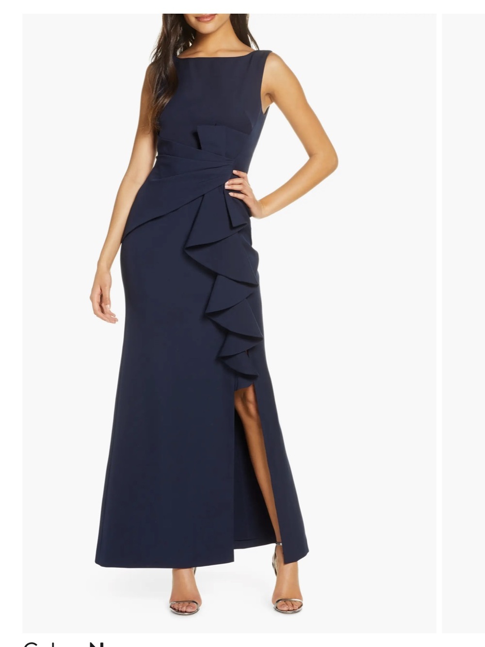 Eliza J Navy Blue Ruffle Gown